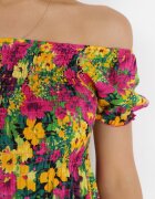 j&x Rochie Fucsia-Galbenă din Viscoză Midi stil spaniol cu Flori Hallenes