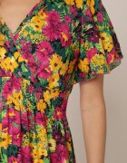 j&x Rochie Galben-Fuchsia Maxi din viscoză cu imprimeu floral cu elastic în talie și decolteu petrecut Trelline