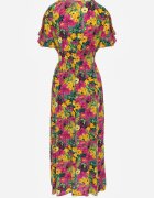 j&x Rochie Galben-Fuchsia Maxi din viscoză cu imprimeu floral cu elastic în talie și decolteu petrecut Trelline