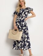 j&x Rochie Granat Evazată cu top elastic și mâneci bufante Orrivene
