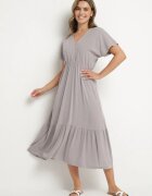 j&x Rochie Gri cu In și Viscoză Decorată cu Legătură Elliova
