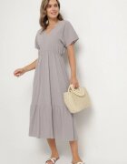 j&x Rochie Gri cu In și Viscoză Decorată cu Legătură Elliova