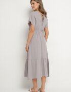 j&x Rochie Gri cu In și Viscoză Decorată cu Legătură Elliova