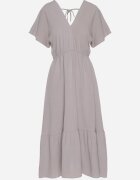 j&x Rochie Gri cu In și Viscoză Decorată cu Legătură Elliova