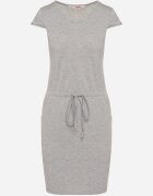 j&x Rochie Gri cu Mânecă Scurtă cu Șnur în Talie Dolati