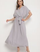 j&x Rochie Gri din Bumbac și Centură Decorativă Lunistra