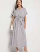 j&x Rochie Gri din Bumbac și Centură Decorativă Lunistra