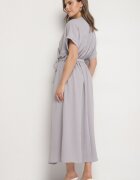 j&x Rochie Gri din Bumbac și Centură Decorativă Lunistra