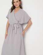 j&x Rochie Gri din Bumbac și Centură Decorativă Lunistra