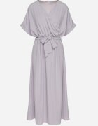j&x Rochie Gri din Bumbac și Centură Decorativă Lunistra