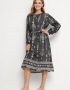 j&x Rochie Gri închis cu Imprimeu Boho Tip cutie cu Curea în Talie Lisanea