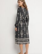 j&x Rochie Gri închis cu Imprimeu Boho Tip cutie cu Curea în Talie Lisanea