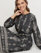 j&x Rochie Gri închis cu Imprimeu Boho Tip cutie cu Curea în Talie Lisanea