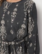 j&x Rochie Gri închis cu Imprimeu Boho Tip cutie cu Curea în Talie Lisanea