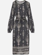 j&x Rochie Gri închis cu Imprimeu Boho Tip cutie cu Curea în Talie Lisanea