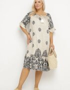 j&x Rochie gri închis din vâscoză în stil boho cu franjuri și volane Korilia