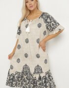 j&x Rochie gri închis din vâscoză în stil boho cu franjuri și volane Korilia