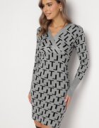 j&x Rochie Gri Tricotată Petrecută cu Model Geometric Lillne