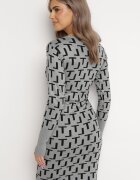 j&x Rochie Gri Tricotată Petrecută cu Model Geometric Lillne