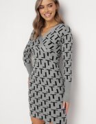 j&x Rochie Gri Tricotată Petrecută cu Model Geometric Lillne