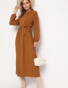 j&x Rochie Maro Evazată Maxi cu tiv plisat și cordon legat Nollira