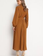 j&x Rochie Maro Evazată Maxi cu tiv plisat și cordon legat Nollira
