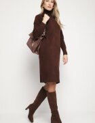 j&x Rochie Maro Tricotată din Bumbac cu Croială Dreaptă cu Guler Înalt Tesala