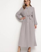j&x Rochie Maxi Cloș Gri închis cu Tiv plisat și Cordon legat Nollira