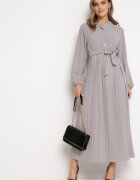 j&x Rochie Maxi Cloș Gri închis cu Tiv plisat și Cordon legat Nollira