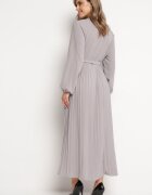 j&x Rochie Maxi Cloș Gri închis cu Tiv plisat și Cordon legat Nollira