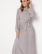 j&x Rochie Maxi Cloș Gri închis cu Tiv plisat și Cordon legat Nollira