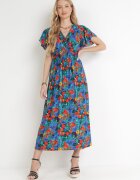 j&x Rochie maxi din viscoză florală cu elastic în talie și decolteu petrecut albastră Trelline