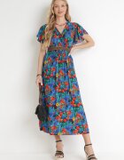 j&x Rochie maxi din viscoză florală cu elastic în talie și decolteu petrecut albastră Trelline