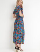 j&x Rochie maxi din viscoză florală cu elastic în talie și decolteu petrecut albastră Trelline