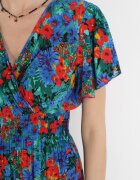 j&x Rochie maxi din viscoză florală cu elastic în talie și decolteu petrecut albastră Trelline