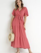 j&x Rochie Maxi roz închisă cu elastic în talie și centură din material Kiriane