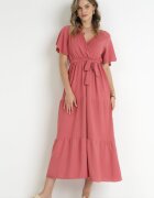 j&x Rochie Maxi roz închisă cu elastic în talie și centură din material Kiriane