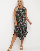 j&x Rochie Midi Negru-Verde cu Decolteu Rotund și Print Floral Eleanes