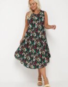 j&x Rochie Midi Negru-Verde cu Decolteu Rotund și Print Floral Eleanes