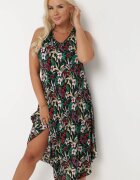 j&x Rochie Midi Negru-Verde cu Decolteu Rotund și Print Floral Eleanes