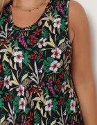 j&x Rochie Midi Negru-Verde cu Decolteu Rotund și Print Floral Eleanes