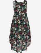 j&x Rochie Midi Negru-Verde cu Decolteu Rotund și Print Floral Eleanes