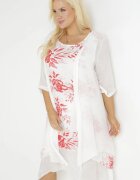 j&x Rochie Midi Trapez Roșu-Albă din Bumbac cu Flori și Bolero Elephira