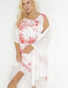 j&x Rochie Midi Trapez Roșu-Albă din Bumbac cu Flori și Bolero Elephira