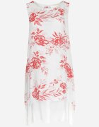 j&x Rochie Midi Trapez Roșu-Albă din Bumbac cu Flori și Bolero Elephira