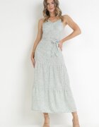 j&x Rochie Miętowa Maxi cu bretele subțiri cu volan cu flori Jessili