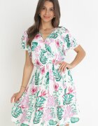 j&x Rochie Mini Albă cu elastic în talie și mâneci scurte din viscoză Ferny