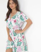 j&x Rochie Mini Albă cu elastic în talie și mâneci scurte din viscoză Ferny