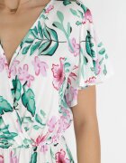 j&x Rochie Mini Albă cu elastic în talie și mâneci scurte din viscoză Ferny