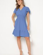 j&x Rochie Mini Albastră cu elastic în talie și volan Senait